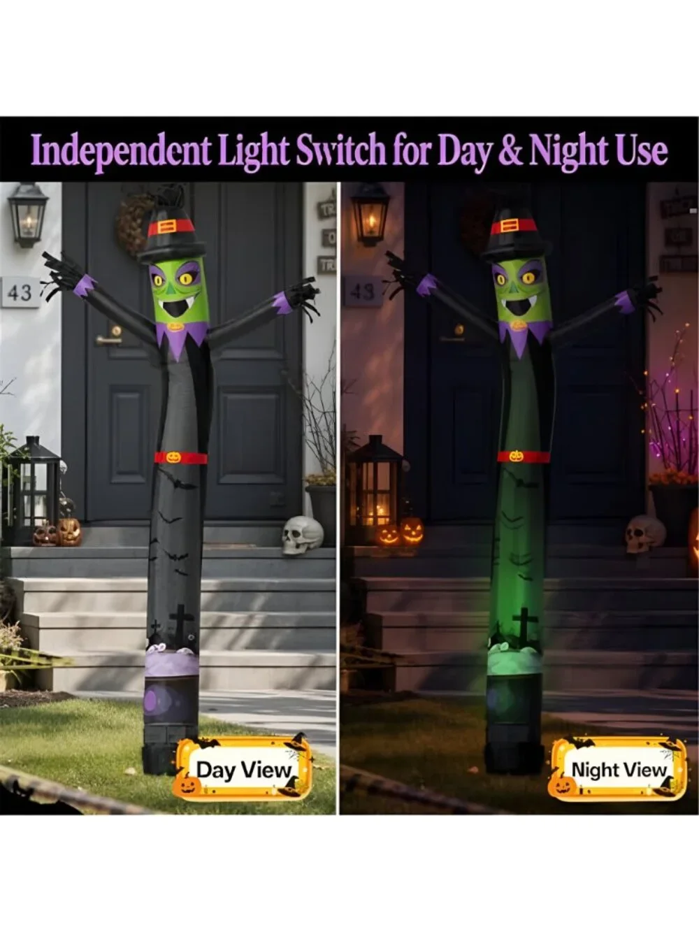 Halloween Witch Inflatable Tube Man 6ft,with 45W Blower+Green Spotlight